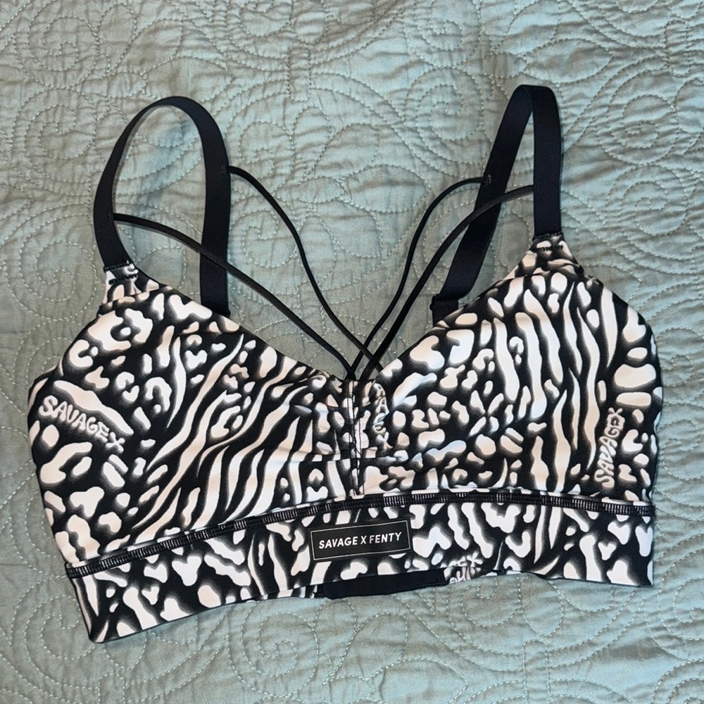 Savage X Fenty Black and White Strappy Bra